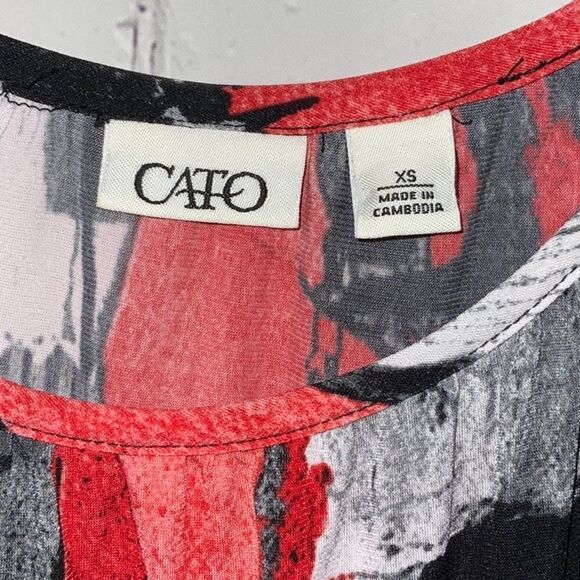 CATO Women XS 2/4 Black & Red Brushstroke High Low Sleeveless Strappy Maxi Dress - Picture 4 of 6